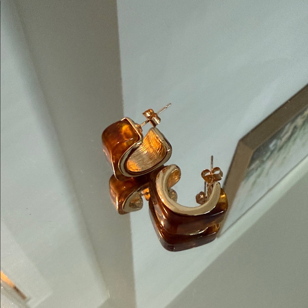 Chunky Gold and Brown Hoop Earrings - Picture 2 of 5
